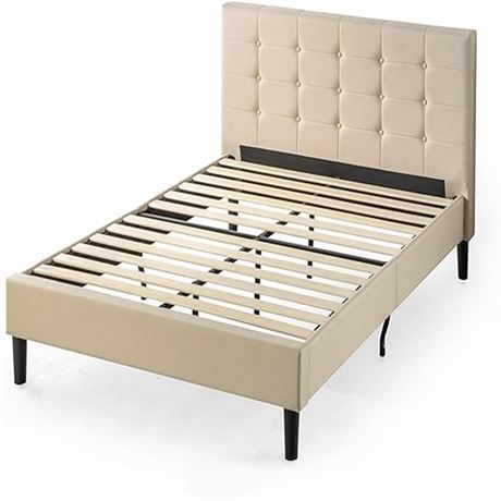 Akeacubo Queen Size Bed Frame with Button Tufted Headboard Faux Leather Uphols