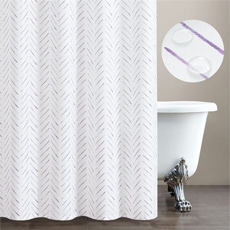 JINCHAN Purple and White Shower Curtain Herringbone Fabric Shower Curtain Zig Z