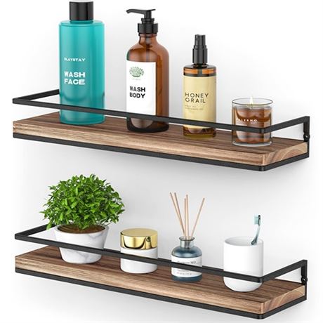 Meangood Floating Shelves Wall Mounted Set of 2 Rustic Wood Wall Storage Shelve