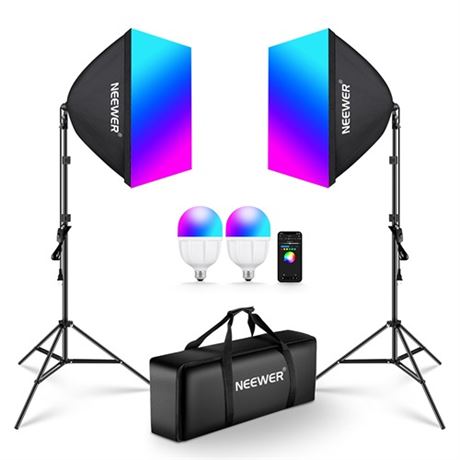 NEEWER RGB Softbox Lighting Kit with App Control & 9 Effect Modes 2 Pack 26W F