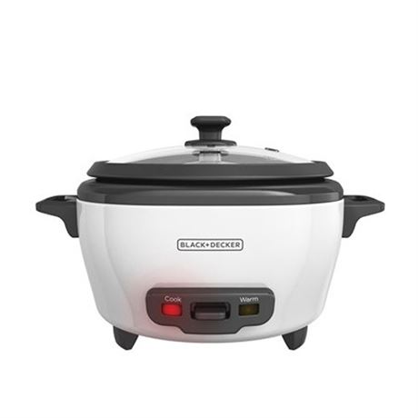 6-Cup White and Grey Rice Cooker with Food Steaming Basket and Non-Stick Rice P