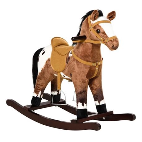 Qaba Kids Metal Plush Ride-On Rocking Horse Chair Toy With Realistic Sounds - Da