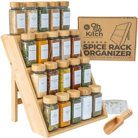 Bamboo Spice Rack Organizer For Kitchen Drawer Countertop & Cabinet