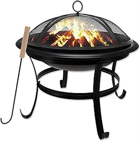 Gas One 22 in Outdoor Wood Burning Fire Pit with Mesh Lid and Fire Picker  Dur
