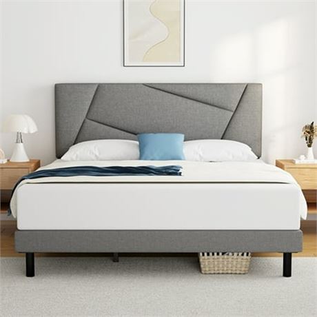 HAIIDE Queen Size Platform Bed Frame with Headboard  Modern Upholstered Platfor