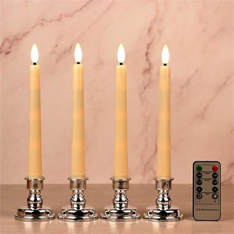 OWLBAY 4 Pack 3D Wick Flameless Window Candles with Remote & Timer 8H Ivory