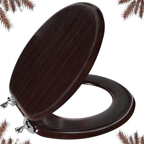 Round Toilet Seat Molded Wood Toilet Seat with Zinc Alloy Hinges Easy to Instal