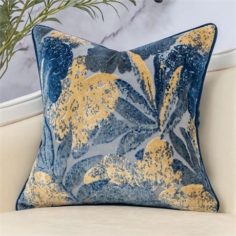 Yangest Blue Monstera Leaf Velvet Throw Pillow Cover Vintage Textured Cushion C