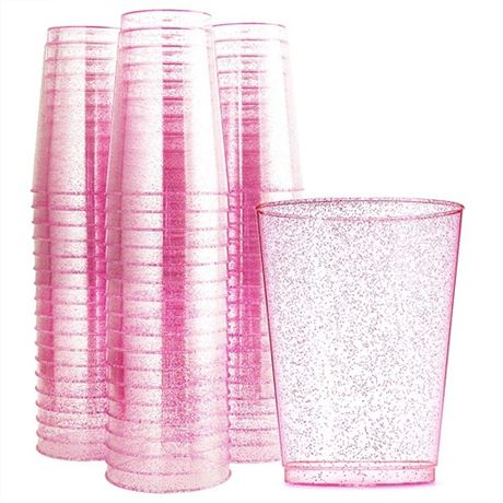 WDF 100pcs 12OZ Rose Gold CupsDisposable Rose Gold Glitter Plastic Cups-Premium