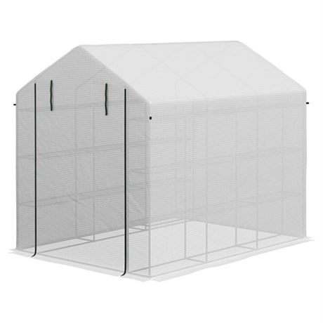 Outsunny Outdoor Walk-in Greenhouse with Roll-up Zipper Door 18 Shelves