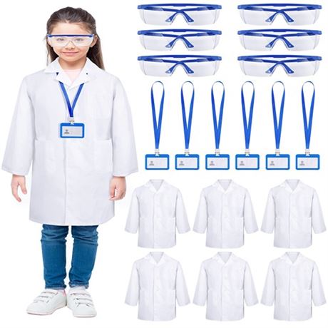 Unittype 6 Sets 18 Pcs White Kids Lab Coats Bulk Children Girl Doctor Scientist