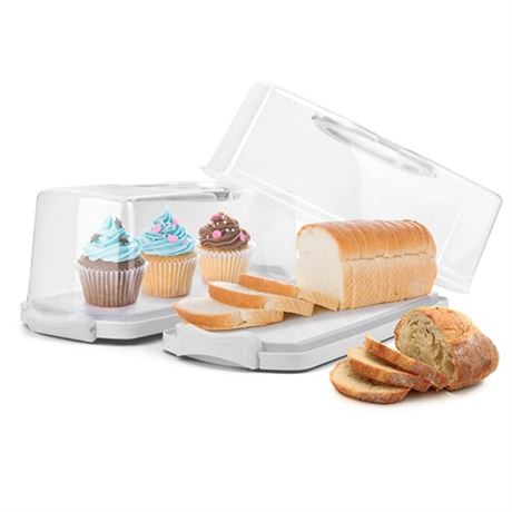 HOYA PONYOO 2-Pack Plastic Rectangular Bread Box with Clear Lid Loaf Cake Keepe