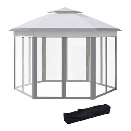 Outsunny 13 x 13 Pop Up Gazebo Hexagonal Canopy Shelter with 6 Zippered Mesh