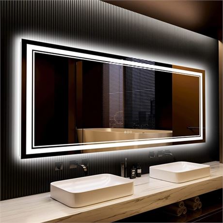 84x32 LED Mirror for Bathroom with Front and Backlit Anti-Fog Lighted Mirror