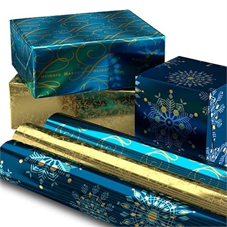 Hallmark Foil Holiday Wrapping Paper with Cut Lines on Reverse (3 Rolls 60 Sq.