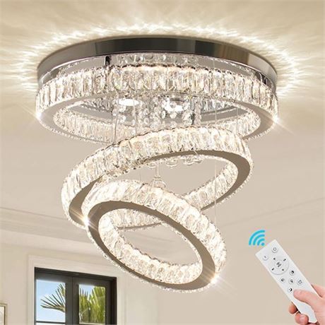 19.7 Modern Crystal Chandelier LED Crystal Ceiling Light Fixture Flush Mount R