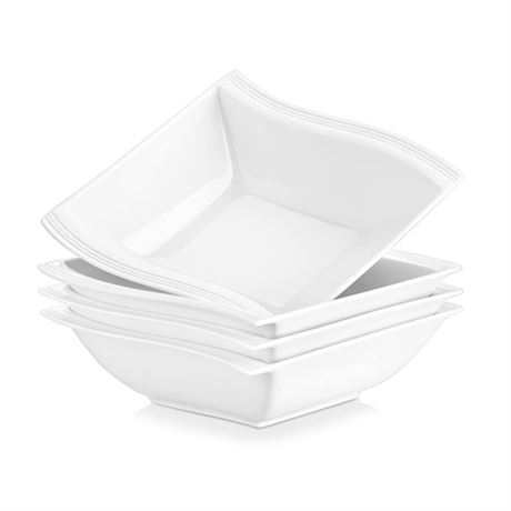 MALACASA Cereal Bowls Set of 4 30 OZ Ivory White Square Bowls for Kitchen Ceram