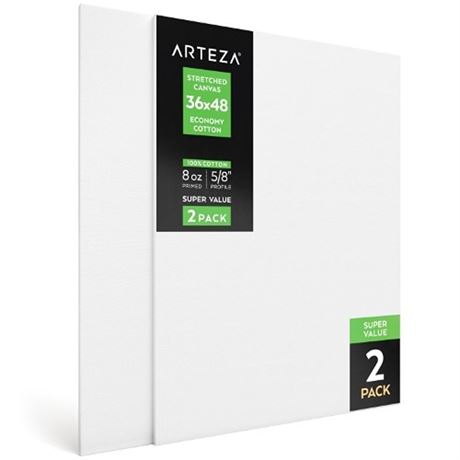 Arteza Stretched Canvas Value Pack  36  X 48   Blank Canvas Boards for Painting