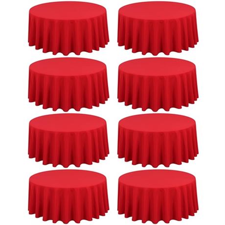 REWOMC 8 Pack 108 Inch Red Round TableclothPolyester Table Cloth for Round Tabl
