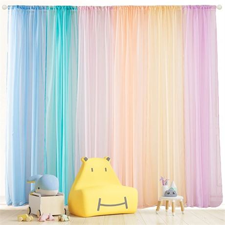 Yancorp 6 Panels Sheer Curtains Rainbow Window Decoration Voile Drapes 63 Inche