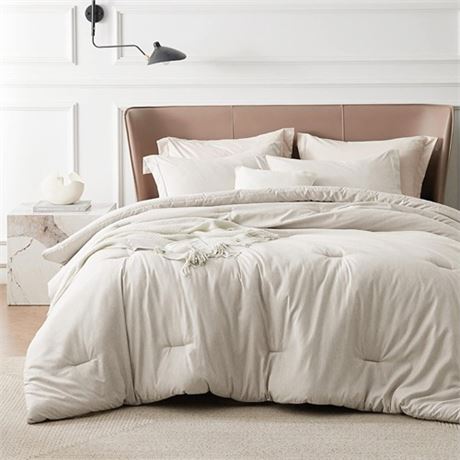Bedsure King Size Comforter Set - Beige King Comforter Set Soft Bedding for Al