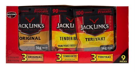 Jack Links Beef Jerky Variety Pack, 1.25oz Bags - 9 Count