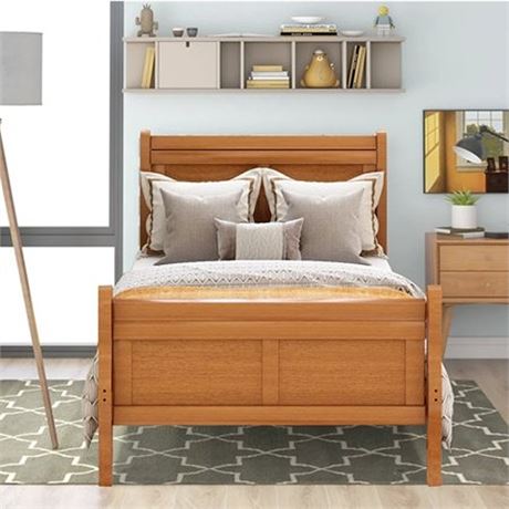 Twin Bed Frame No Box Spring Needed  Wood Platform Bed Frame with Headboard and