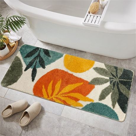 Uphome Bathroom Runner Rug Colorful Abstract Leaves Long Bath Mat Non Slip Wate