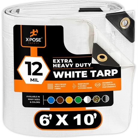 Heavy Duty White Poly Tarp 6 X 10 - Multipurpose Protective Cover - Durable W