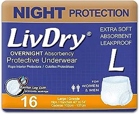 LivDry Adult Diapers Large Incontinence Underwear Overnight Leak Protection 1