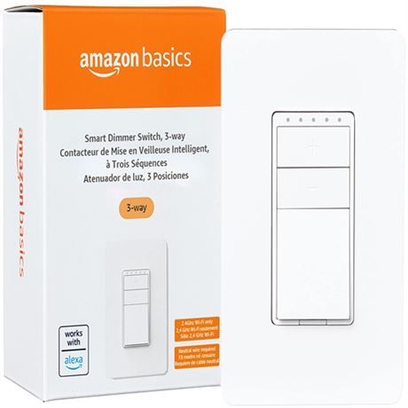 Basics 3-Way Smart Dimmer Switch Neutral Wire Required 2.4 Ghz WiFi Works with