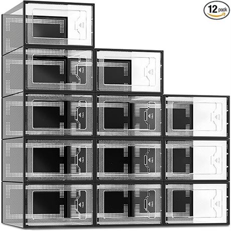 SEE SPRING 12 Pack Shoe Storage Box Clear Plastic Stackable Shoe Organizer for