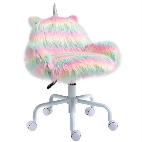 HOMCOM Fluffy Unicorn Office Chair with Mid-Back and Armrest Support