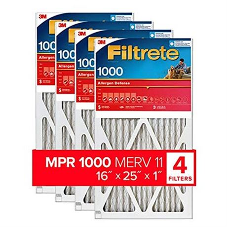 Filtrete Allergen Defense Air Filter 16 X 25 X 1 4Pack (1000 MPR)