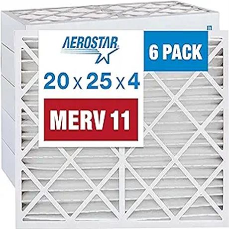 Aerostar 20x25x4 MERV 11 Pleated Air Filter AC Furnace Air Filter 6-Pack (Actu