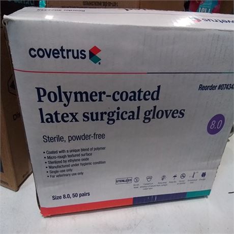 SIZE 8.0 50 pairs. Covetrus Polymer-coated latex surgical gloves