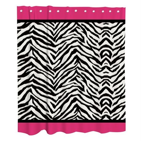 Black and White Striped Shower Curtain Animal Zebra Theme Fabric Kids Bathroom