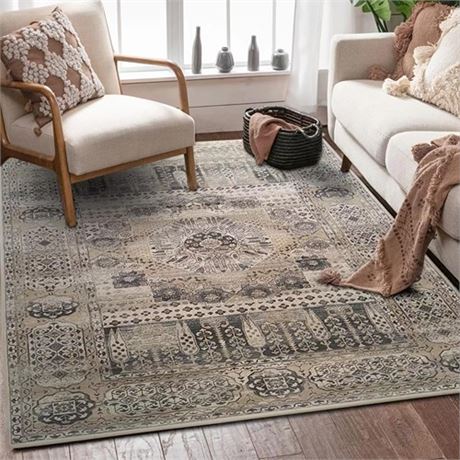 8x10 Area Rug for Living Room - Machine Washable Rug with Non Slip Rubber Backi