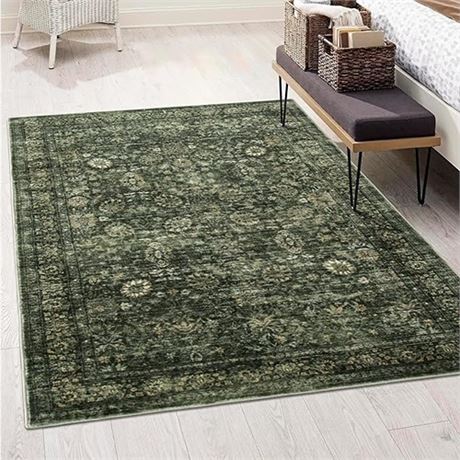 Vintage Living Room Rugs 6x9Washable Large Green