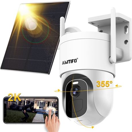 AMTIFO Security Camera Wireless Outdoor Solar Powered 2K WiFi Home Outdoor Cam
