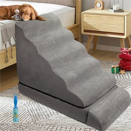 LitaiL 30 H Dog Stairs for High Bed and Couch  Extra Wide 6 Tiers Foam Dog Step