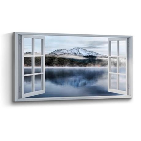 Window Lake Canvas Wall Art Bedroom Nature Scenery Picture Landscape View Pain