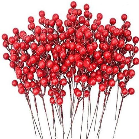 LSKY 8 Pack Artificial Red BerryRed Berries Stems