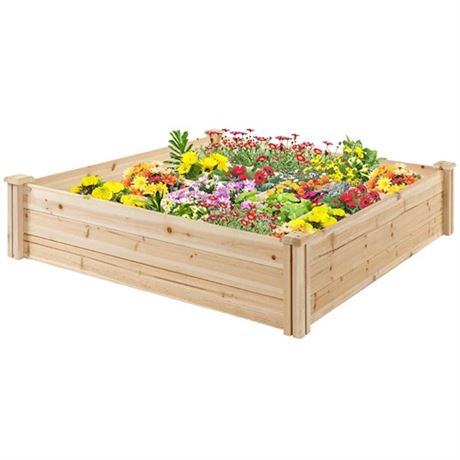 Outsunny Wooden Garden Box 3.9x3.9 with Segmented Growing Grid Elevated Design