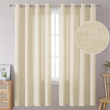 BGment Natural Faux Linen Curtains for Bedroom Grommet Thick Linen Semi Sheer D