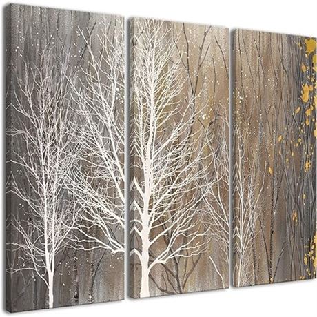 Birch Tree Wall Art3 Piece Abstract Brown Forest Canvas Print Nature Scenery Wa