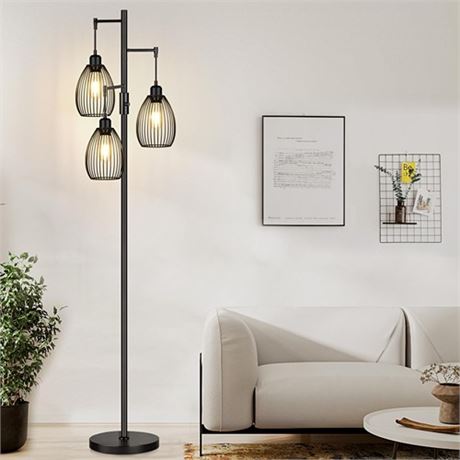 Dimmable Floor Lamp 3 x 800LM LED Edison Bulbs Included Farmhouse Industrial Fl