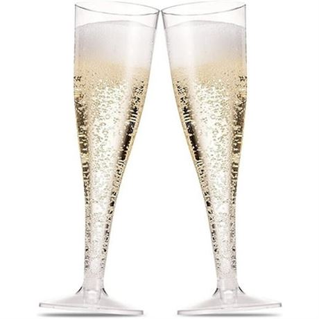 30 Pack Plastic Champagne Flutes - 5 Oz Disposable Clear Plastic Toasting Glass