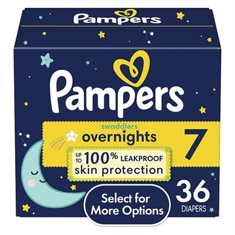 Pampers Swaddlers Overnight Diapers Size 7  36 Count (Select for More Options)