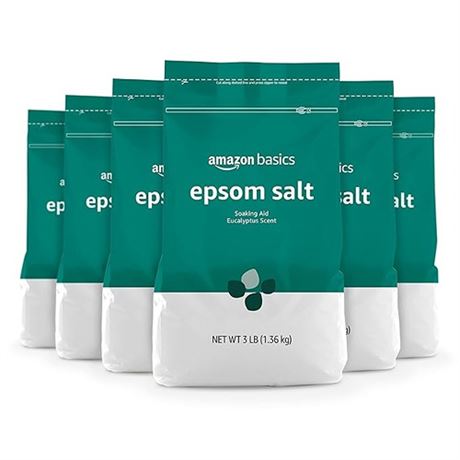 Amazon Basics Epsom Salt Soaking Aid Eucalyptus Scented 3 Pound (Pack of 6)